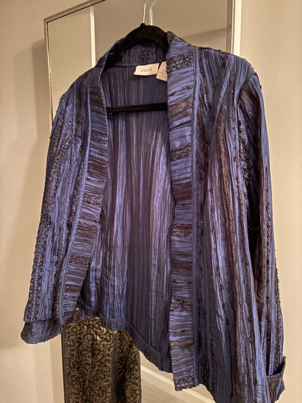 Chico's Navy Textured Open Jacket